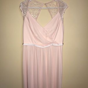 David’s Bridal pink Keyhole Back with Lace Sleeves
